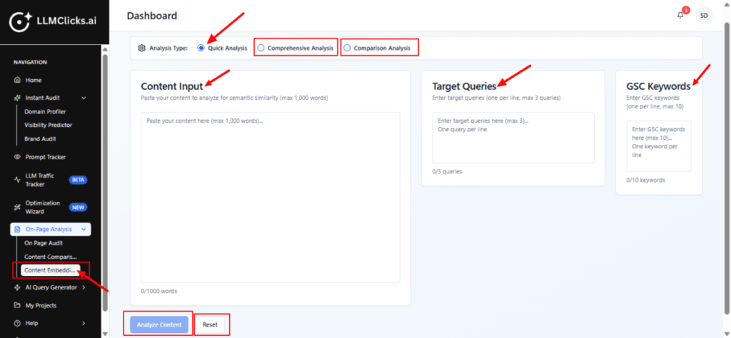 Content Embedding Analyzer dashboard